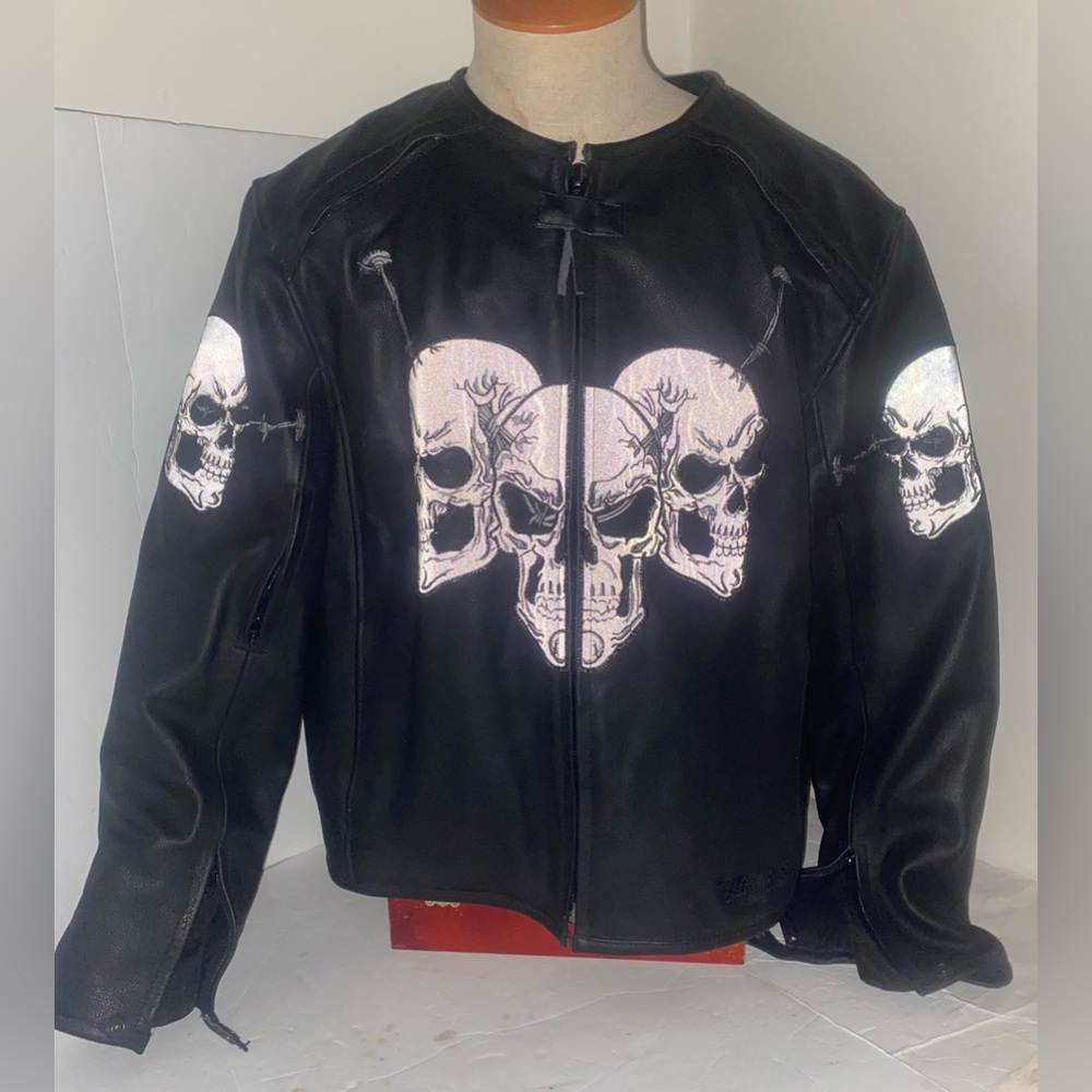 Men’s M&M 3XL Reflective SKULL Leather Jacket